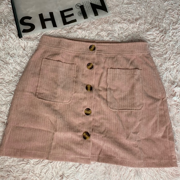 Nude Pink Button Mini Skirt - Picture 2 of 5